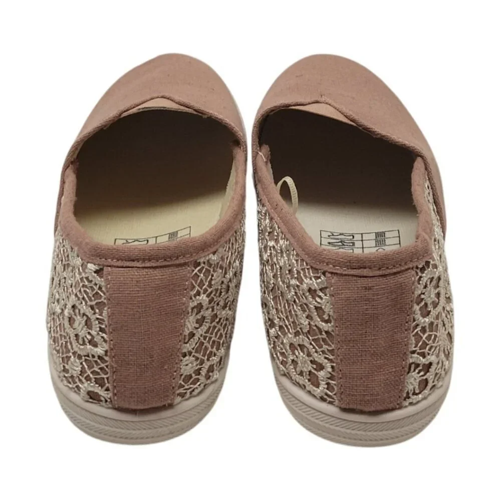 SERRA Womans ROSE PINK Cloth Slip On Loafer Shoes Boat Flats Lace Accent size 8